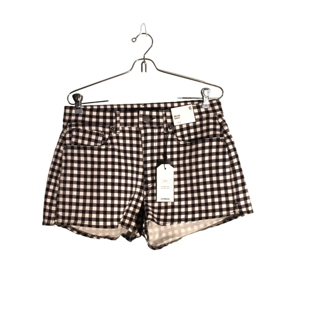 Express Women's Black & White Gingham Hi Rise Shortie Shorts sz 10 NWT
